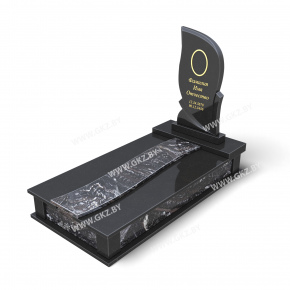 Вертикальный памятник из черного гранита с комбинированной закрытой надгробной плитой с прожилками, модель ОК-22